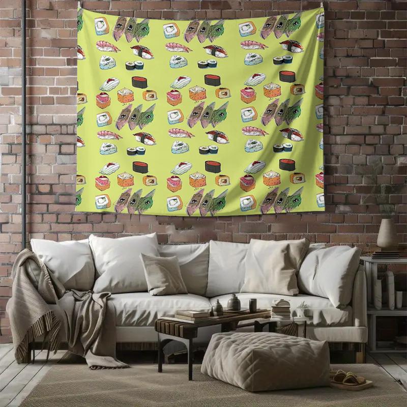 Sushi Tapestry Wall Hanging Japanese Food Anime Decor Ramen Noodle Art Room Dorm Decor Aesthetic Wall Decor Japanese Style