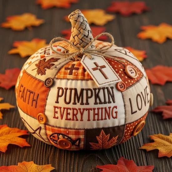 Fall for Jesus Patchwork Pumpkin Hand Stitched Fabric Pumpkin Christ Faith Gift Religious Autumn Home Accent for Farmhouse Dining Desk Entryway Decor