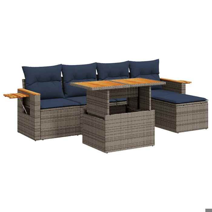 VidaXL Salon de jardin avec coussins 6 pcs gris résine tressée acacia 3327589