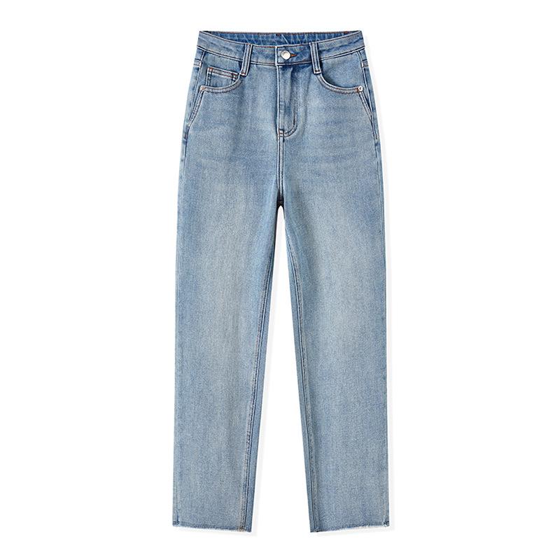 

Four-Way Stretch Slimming Baguette Pants: Loose-Fit French Straight-Leg Jeans Style 9909# 30