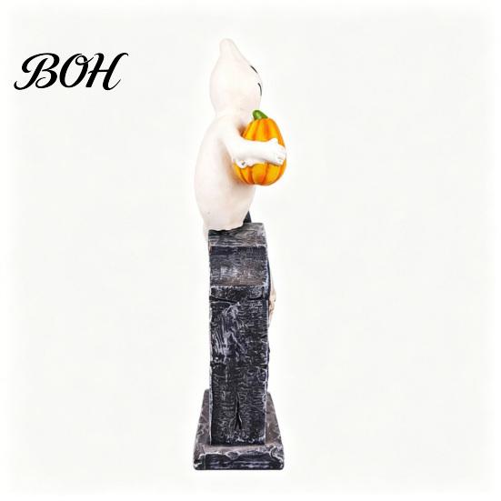 Compact Window Display Items Halloween Tombstone Figurine, Resin Ghost Pumpkin Crow on Retro Haunted House Props Statue for Desktop Holiday