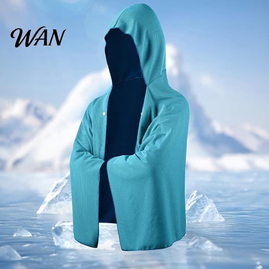 Cooling Fabric Cloak Towel Cloak, Hooded Cool Cape, Beach Cape Instant for Men Women Summer Yoga Camping