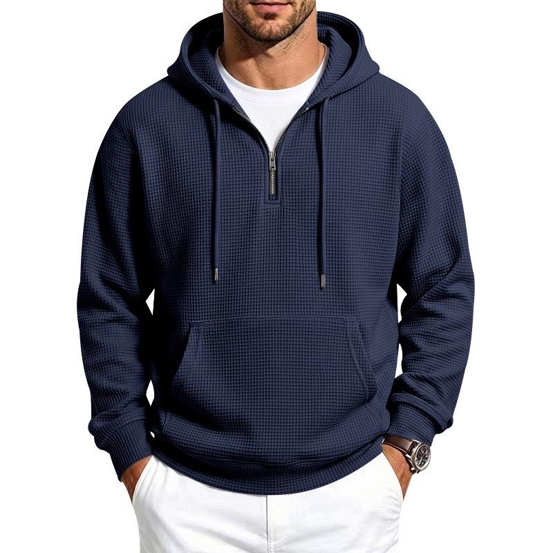 Men’s Autumn/Winter Half-Zip Hooded Sweatshirt with Kangaroo Pockets – Loose-Fit Casual Long-Sleeved Hoodie