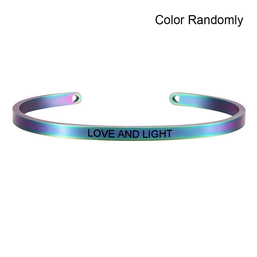 Neuer Regenbogen-Edelstahl-Armreif mit Gravur, positives, inspirierendes Zitat, Mantra-Armband, Geschenk für Frauen