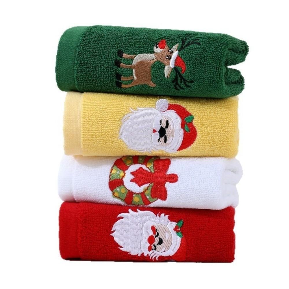 3/4Pcs Quick Dry Merry Christmas Kitchen Towels Soft Cotton Embroidered Christmas Themed Towel Absorbent Santa/Elk