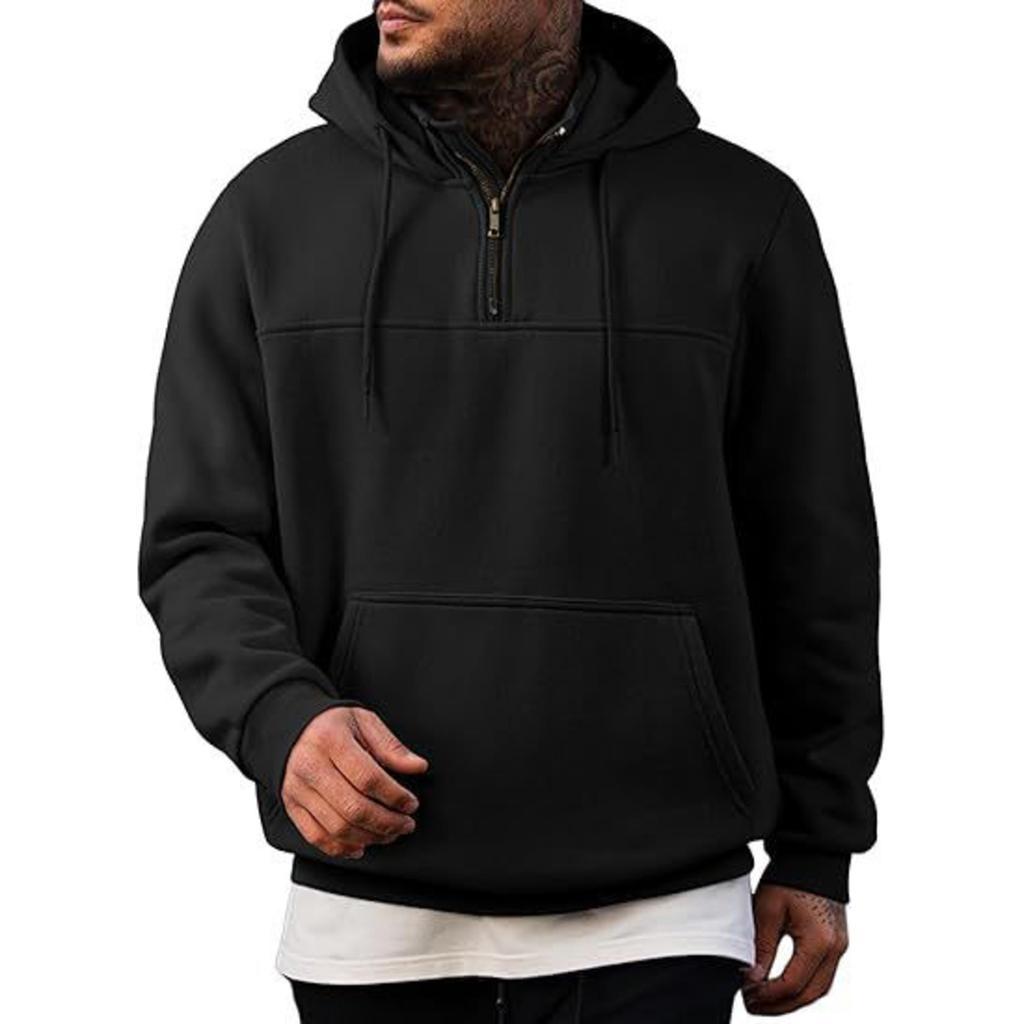 Men's Casual Loose Color Zippered Fleece Hooded Sweatshirt Sports Jacket