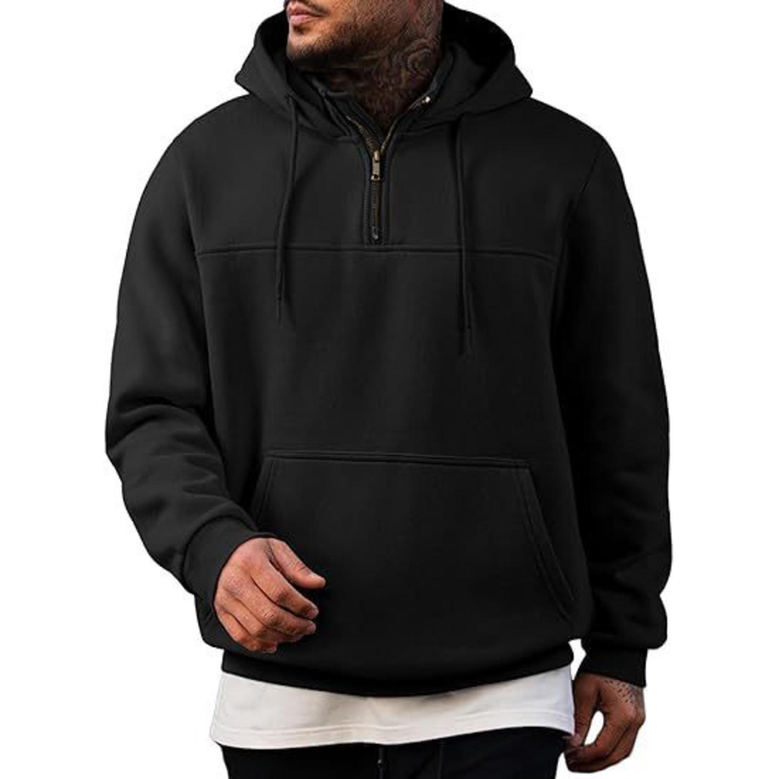 

Men s Casual Loose Color Zippered Fleece Hooded Sweatshirt Sports Jacket L чёрный