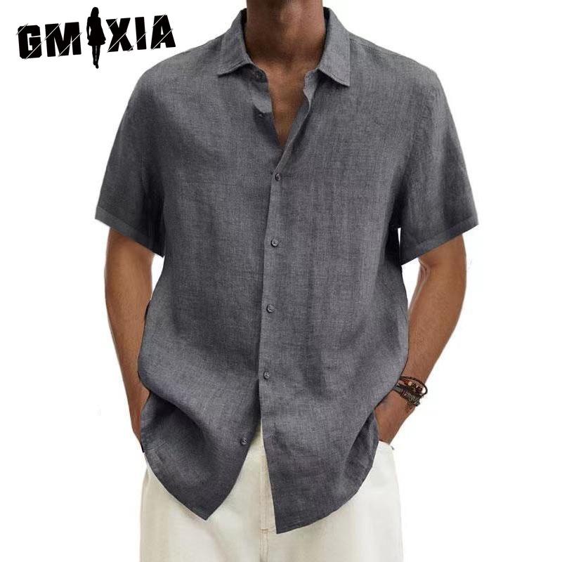 

GMXIA Бавовняна футболка з коротким рукавом. Чоловіча модна вільна сорочка з половиною рукава. Сорочка з принтом. XXXXL темно-сірий