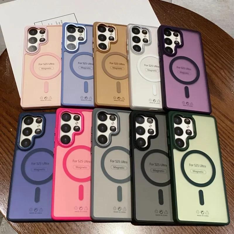 Luxury Shockproof Bumper Matte Clear Case for Samsung Galaxy S25 S24 S23 Ultra Plus S24FE Magnetic Wireless Charge Cover