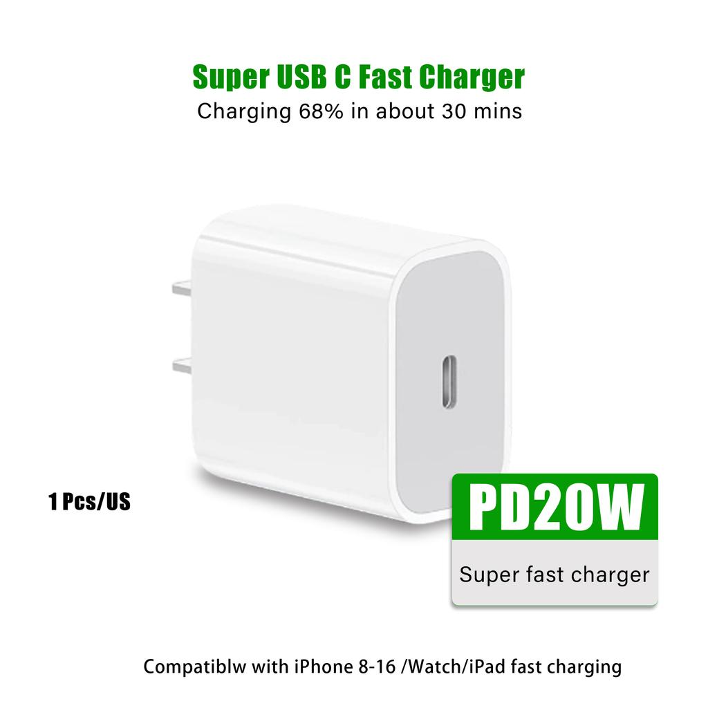 PD 20W USB C Charger Fast Charging Wall Adapter for iPhone 16 15 14 13 12 11 X 8 Pro Max for iPad Apple Phone Adapter Plug EU US