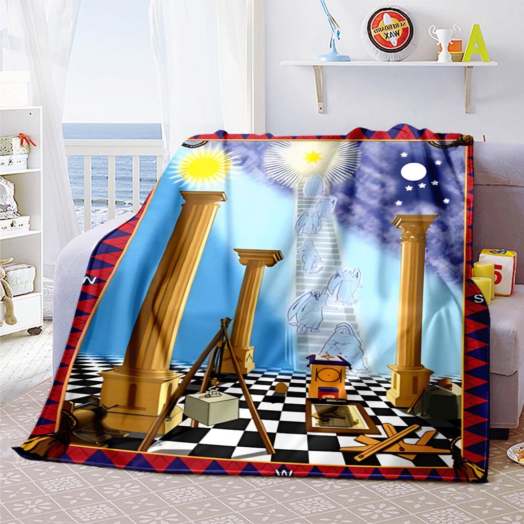 1PC  Freemason Poster Masonic Symbols  Soft Comfortable Throw Blanket Suitable All Seasons Great Gift Idea Home Office Travel