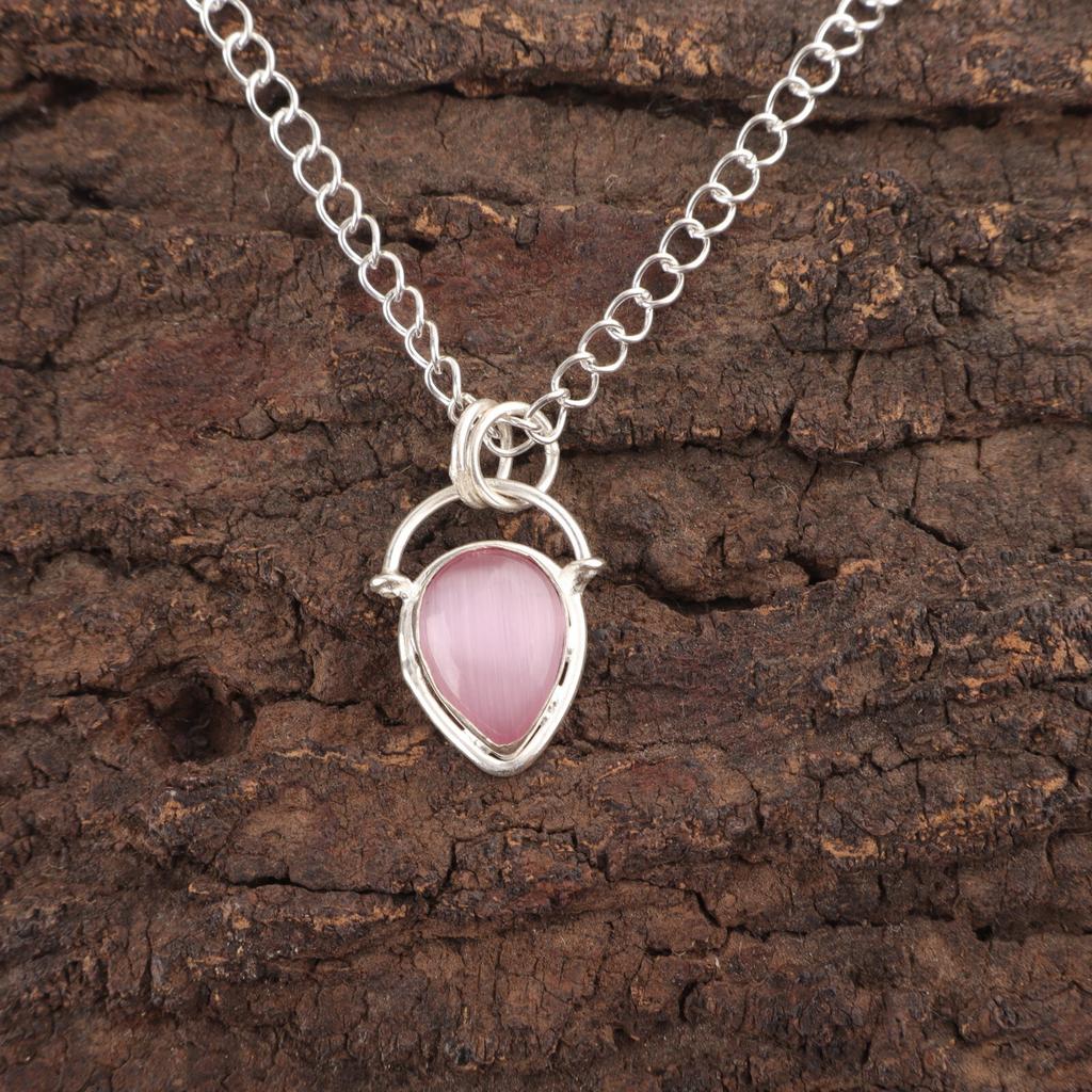 Pink Cat'S Eye Stone 925 Sterling Silver Elegant Sisters Gift Trendy New Pendant PP-56-36