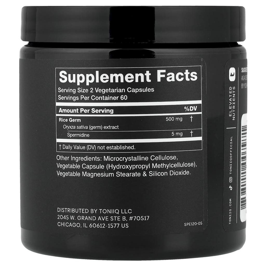 Toniiq, spermidine, 120 capsules (2.5 mg per capsule)