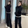 Stylish Plus Size Women's Sportswear: Hooded Jacket & Wide-Leg Pants Set for Spring & Autumn (300 Jin)