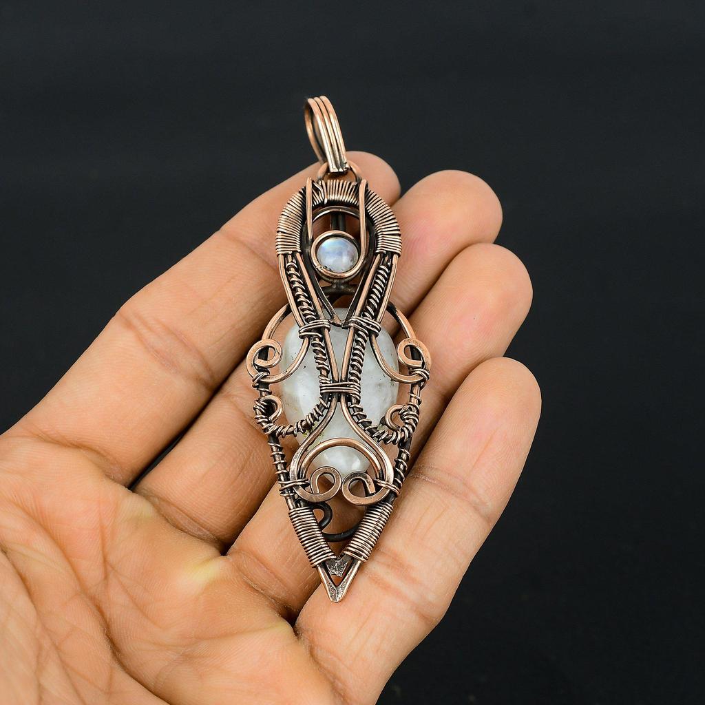 Moonstone 999 Copper Wire Wrapped Pendant, Handmade Gemstone Pendant, Gift For Mom Antique Jewelry
