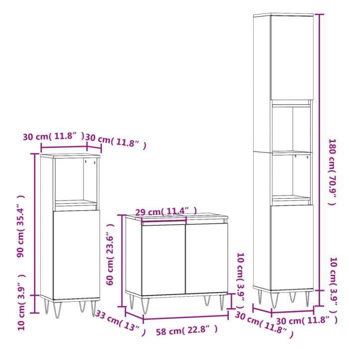 VidaXL Ensemble d'armoires de salle de bain 3 pcs gris béton 3187793