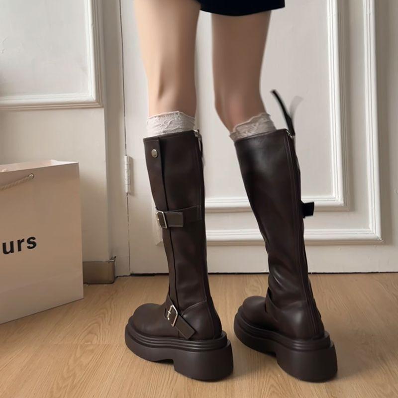 Thick-soled Knight Boots Women's 2025 New Autumn and Winter Brown Small People Slim Long Boots No More Than Knee-high Boots
