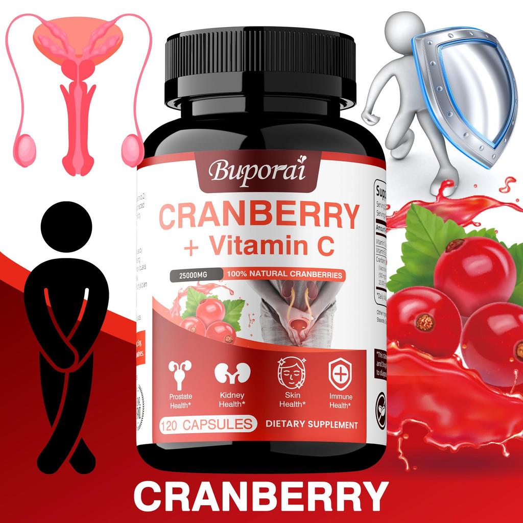 Cranberry + Vitamin C Nahrungsergänzung zur Unterstützung des Harnwegs- und Immunsystems, der Herz-Kreislauf-Gesundheit