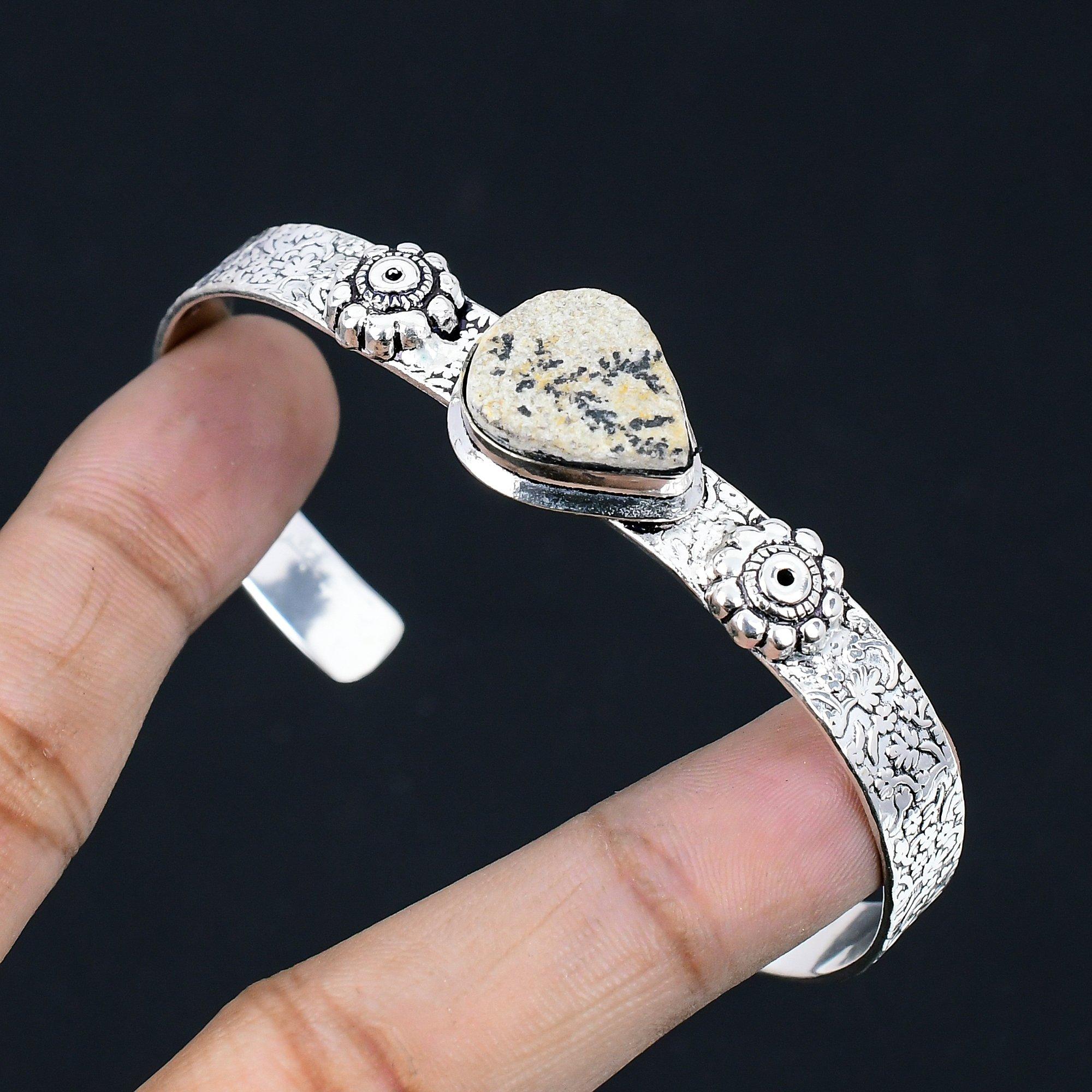 

Pear Natural Psilomelane Dendrite 925 Silver Elegant Sister Ethnic Boho Bangle Adjustable