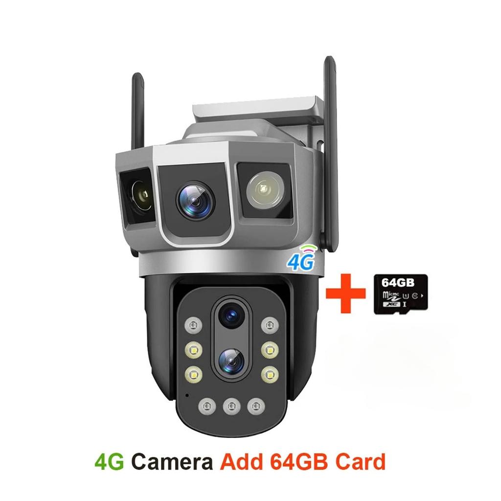 4G IP Camera with 4G Sim Card 12MP 6K Triple Screens Optical Zoom PTZ Motion Detect Color Night Vision Security Monitor EU Plug