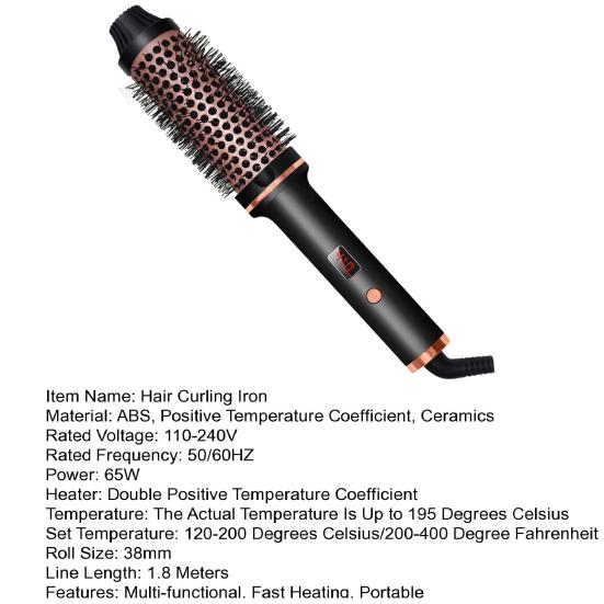 3-In-1 38MM Hair Curling Iron Brush Fast Heating Thermal Brush Fast Heating Negative Ion Heated Round Brush Electric Hair Curling Wand Tools