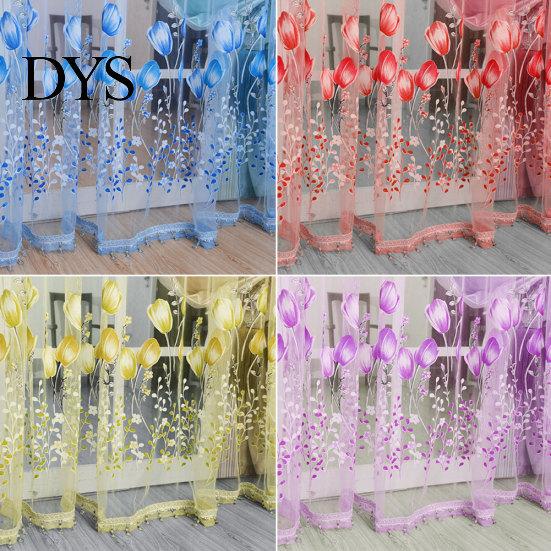 1x2m Tulip Flower Print Tulle Voile Curtain Window Drapery Balcony Room Decor