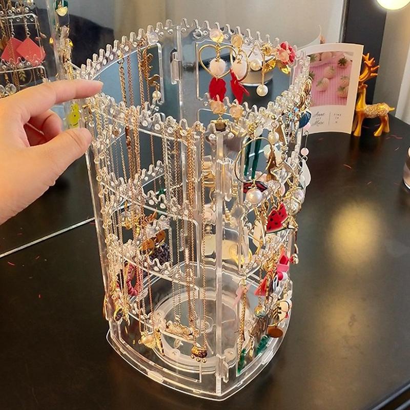 360 Derece Dönen Takı Saklama Kutusu Küpe Sergileme Standı Plastik Küpe Düzenleyici Tutucu Vitrin Takı Makyaj Kutusu