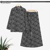 ZANZEA Women Long Sleeve Blouse and Pants Retro Print Casual Two Piece Suit Sets