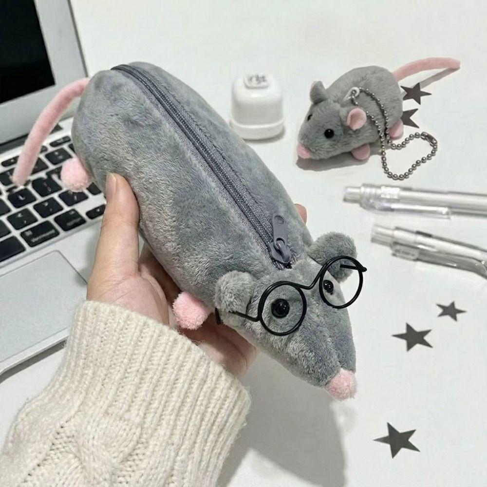 Astuccio Portapenne Peluche a Forma di Topo Grande Capacità Borsa a Fumetti di Topo Borsa per Contenere Cancelleria Contenitore per Trucco
