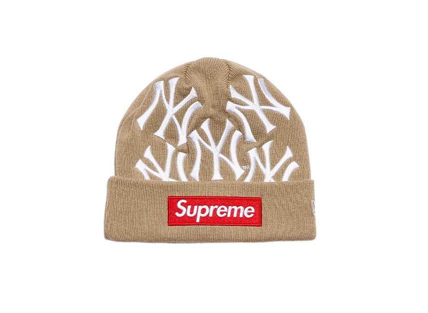 Supreme New York Yankees New Era Box Logo Beanie Tan One-Size