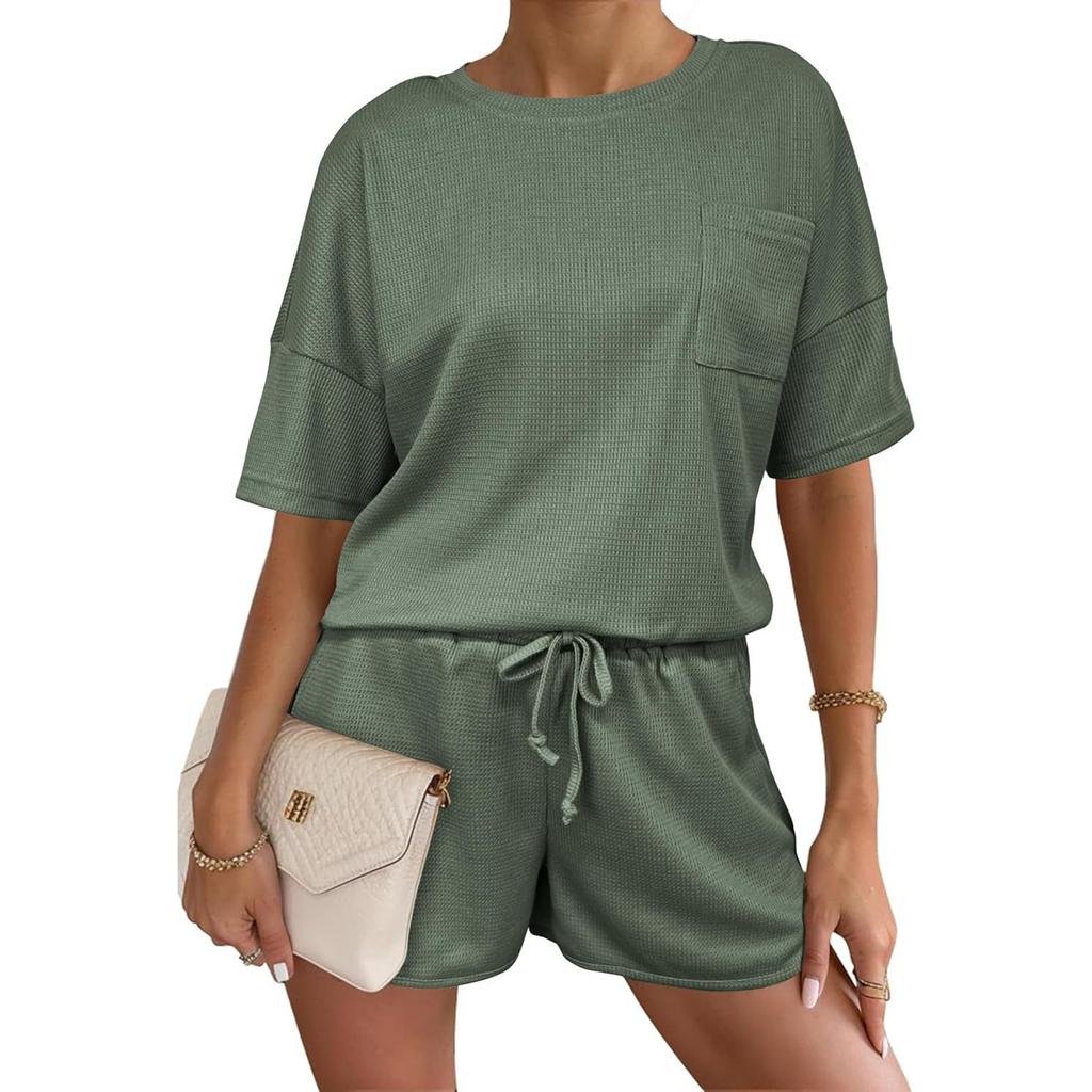 Women's Fashionable Loose-Fit Short-Sleeve Top + Shorts Casual Two-Piece Set
