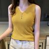 2023 Summer New Women's Sleeveless Button Solid Loose Shirt V-neck Ice Silk Top Knitted Shirt