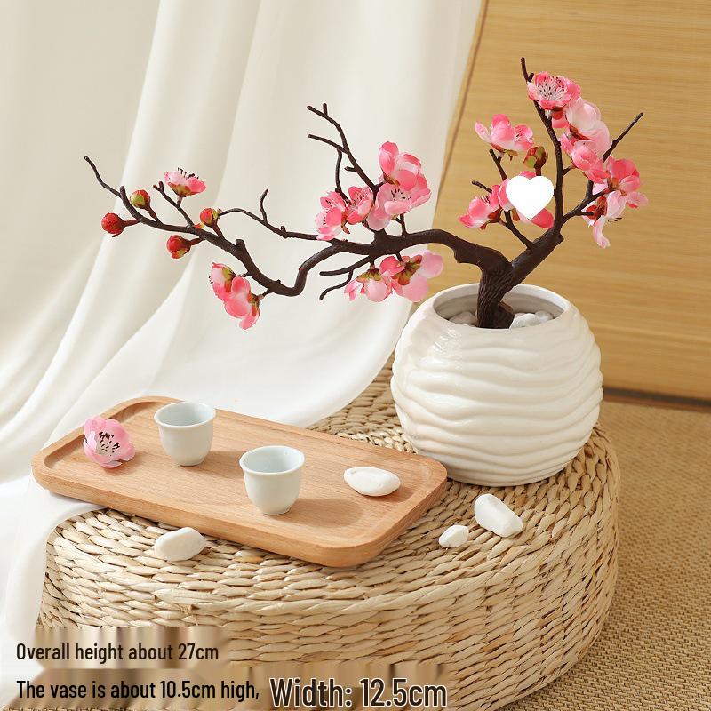 Artificial Plum & Peach Blossom Bonsai: Dried Flower Arrangement for Indoor Decoration
