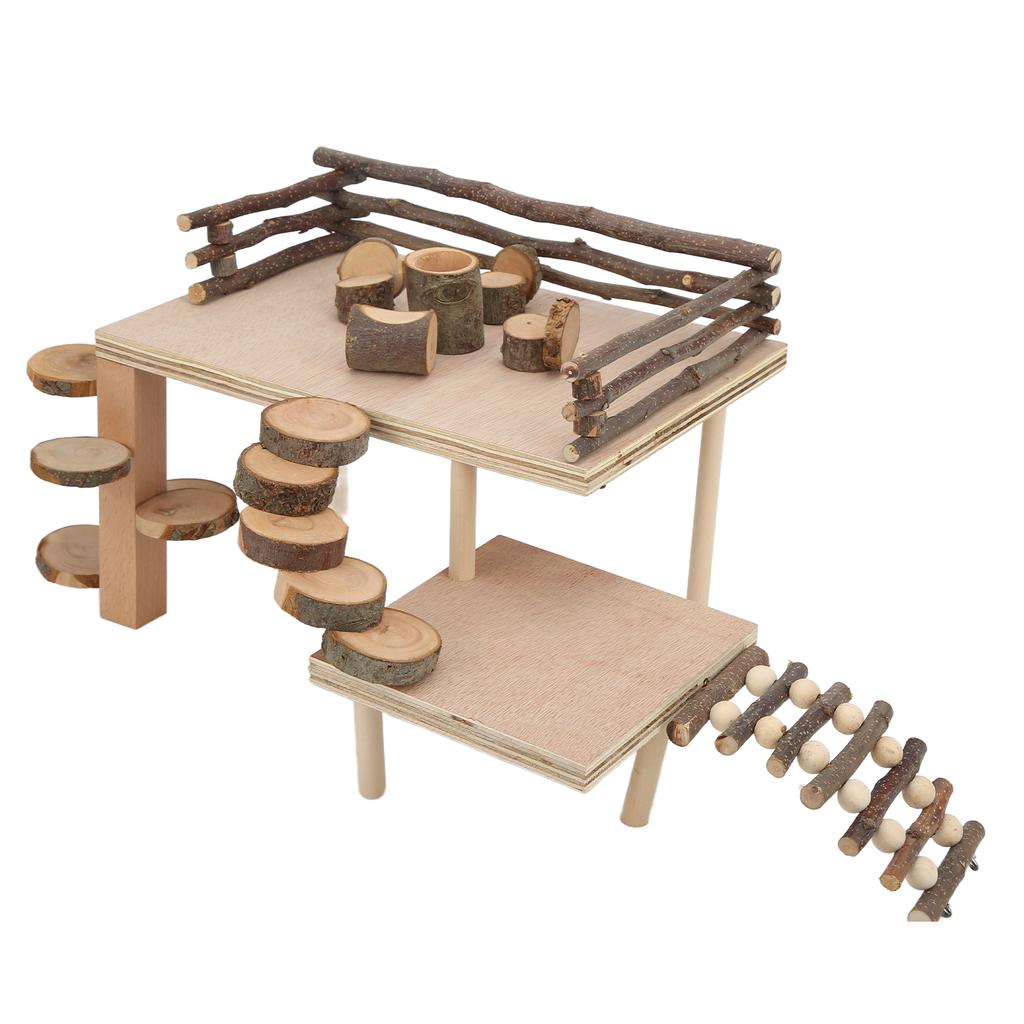 Hamster Natural Wood Playground Set Hamster Living Climbing System for Small Pets