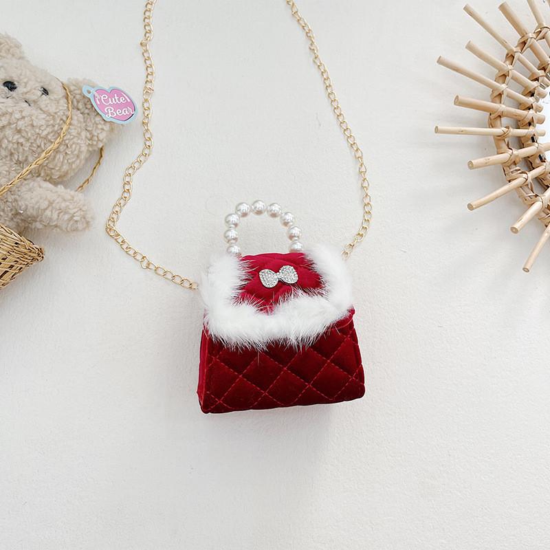Stylish Children's Mini Red Handbag With Pearl Accent Perfect For New Year Celebrations
