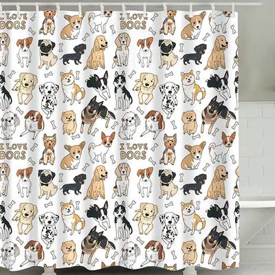 Cute Dog Shower Curtain for Kids Girls Boys Bathroom Decor, Funny Animals Puppy Dog Lovers Gift Bathtub Curtains Set, Vintage