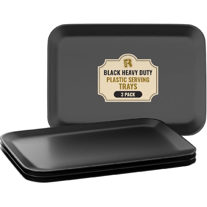 3 Pack Plastic Serving Trays for Party - Gold Serving Tray 8 x 11 Inch - Heavy Duty Dessert Trays for Food - Rectangular Party Serving Trays for чёрный