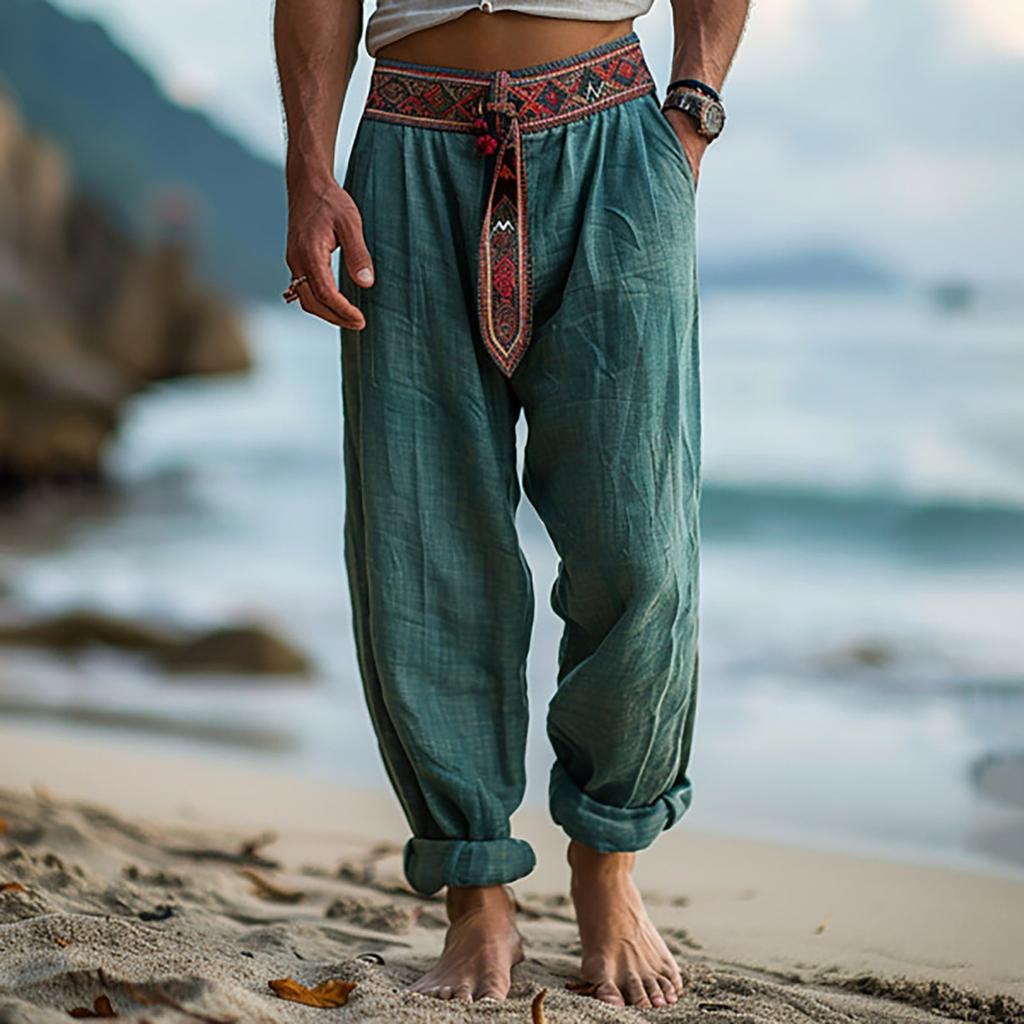 Men's Vacation Casual Breathable Solid Color Drawstring Pants