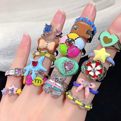 Dopamine Oil Drop Enamel Open Ring Set Stacked With High-End Niche Design Cold Wind Ring Woman