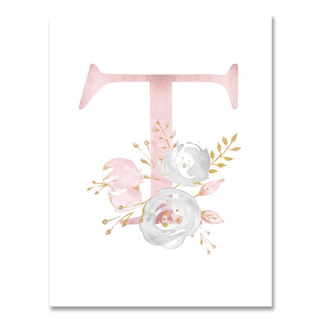 Personalized Poster Baby Name Custom Canvas Painting Nursery Prints Pink Flowers Wall Art Pictures For Girls Room Decoration No Frame