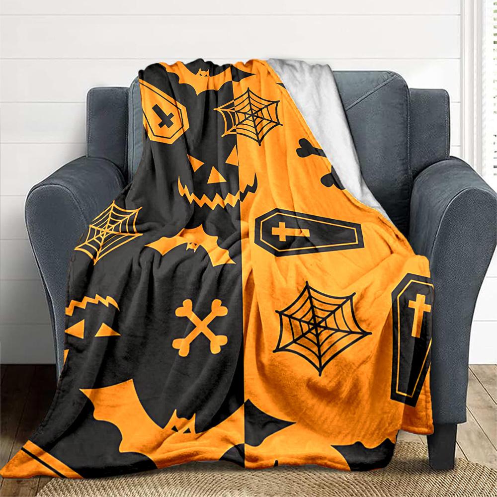 1pc Halloween Spooky Blanket, Lightweight Flannel Throw Blanket for Sofa, Bed, Travel, Camping, Living Room, Office, Couch083