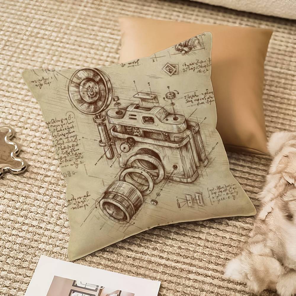 Da Vinci Inspired Sketches Pillow Case Anti-dustmite Invisible zipper Sofa Bed