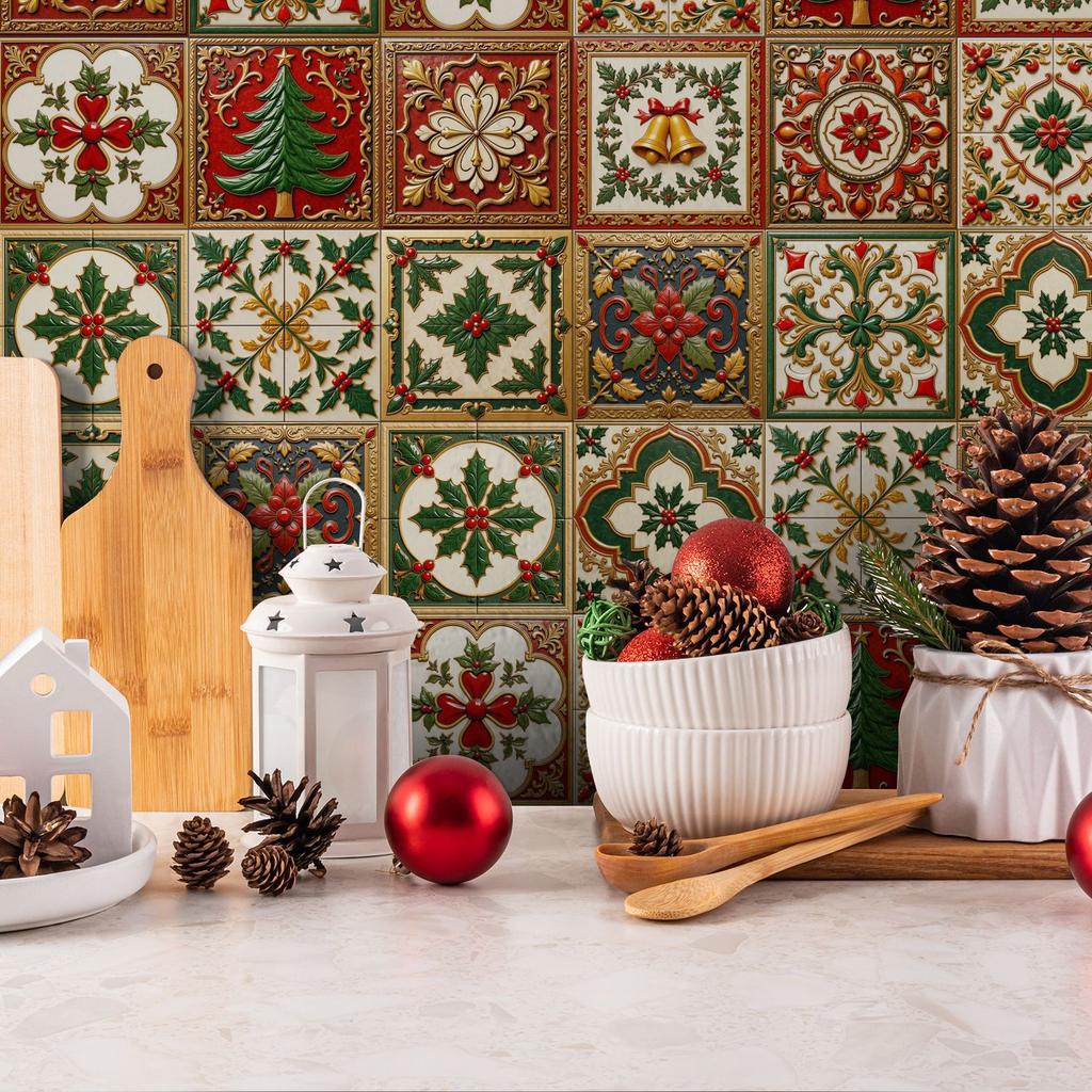 Christmas Tile Decoration Stickers Kitchen Oil-Proof Stickers Bathroom Bedroom Renovation Wall Stickers European Style Self-Adhesive Wall Paper