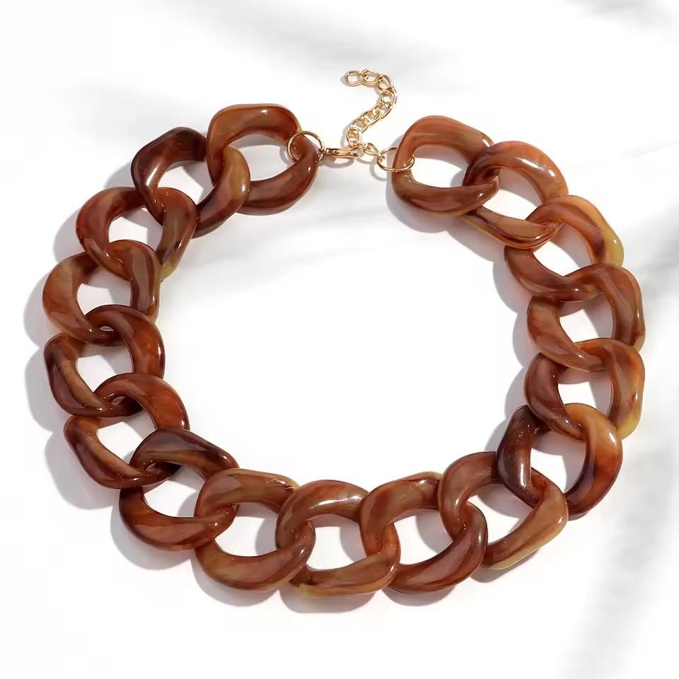 Vintage Square Chain Choker Necklace for Women Punk Fashion Big Resin Leopard Chunky Link Chain Collar Statement Jewelry Bijoux