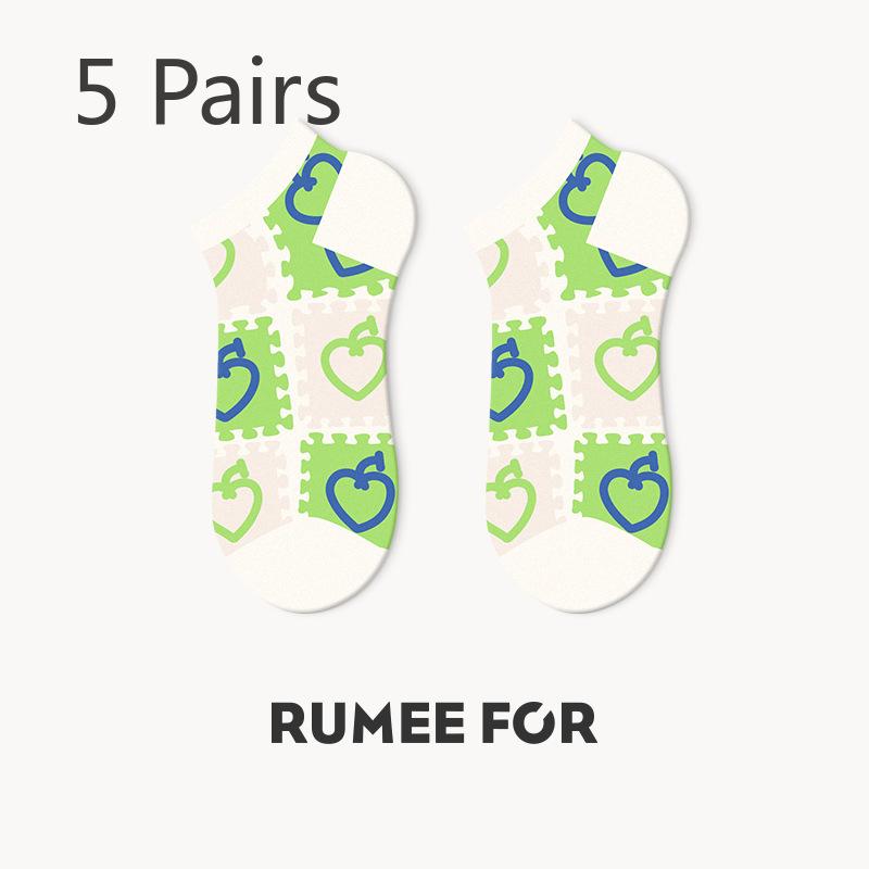 5 Pairs of Women's Summer Thin Shallow Mouth Lovely Breathable Short Boat Socks