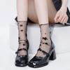 Japanese-style black jk Women's short and mid-length socks, lace mesh stacked short socks, ultra-thin summer versatile transparent socks