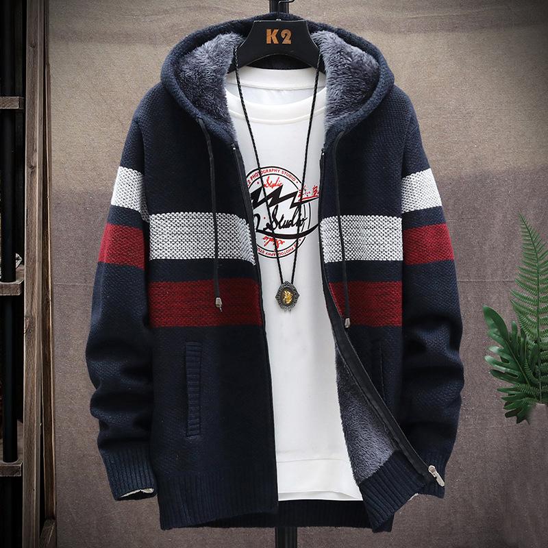Sweter męski Swetry Płaszcze Zimowy polarowy sweter z dzianiny Kurtka Ciepły zamek błyskawiczny Wełniany kardigan z kapturem