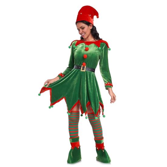 Kids Christmas Elf Costume Green Velvet Dress with Hat Shoes & Accessories for Boys Girls Holiday Play Outfit for School Performances Parties