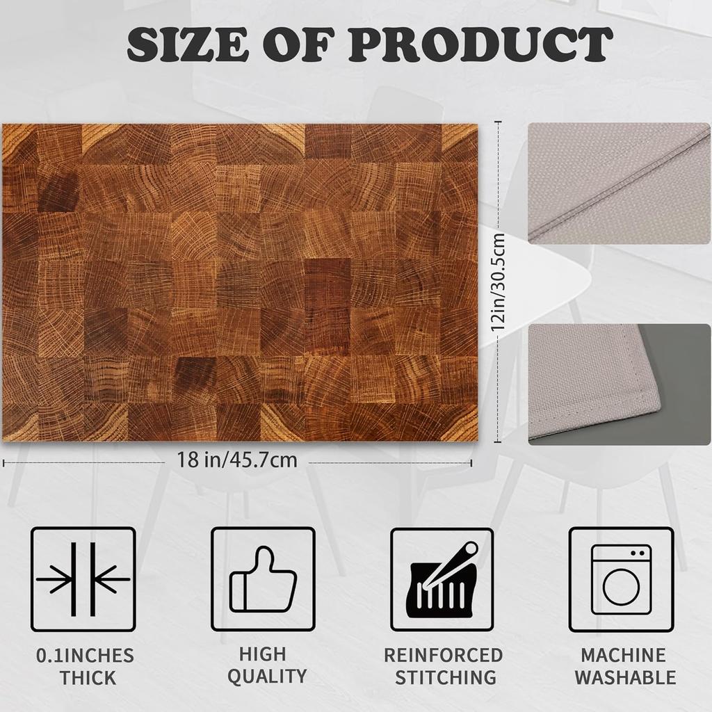Placemats Set of 6,Retro Wood Linen Table Mats Honey Oak Texture Heat Resistant Place Mats Washable Dining Table Mats 12 x 18 Inch