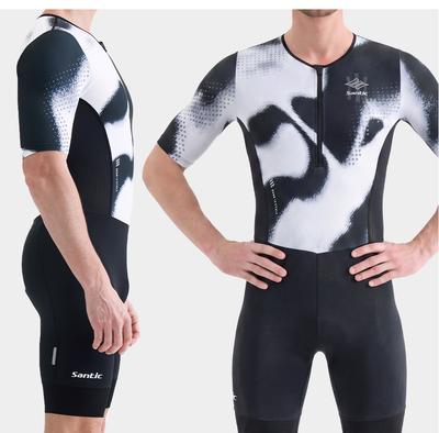 Santic Herren Kurzarm Triathlon Radsport Skinsuit Atmungsaktiver Elastischer Jumpsuit mit 80KG Hochdichter Polsterung KM26C03030W